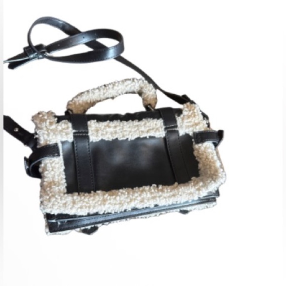 Zara Black Crossbody with Cream Faux-Shearling Trim